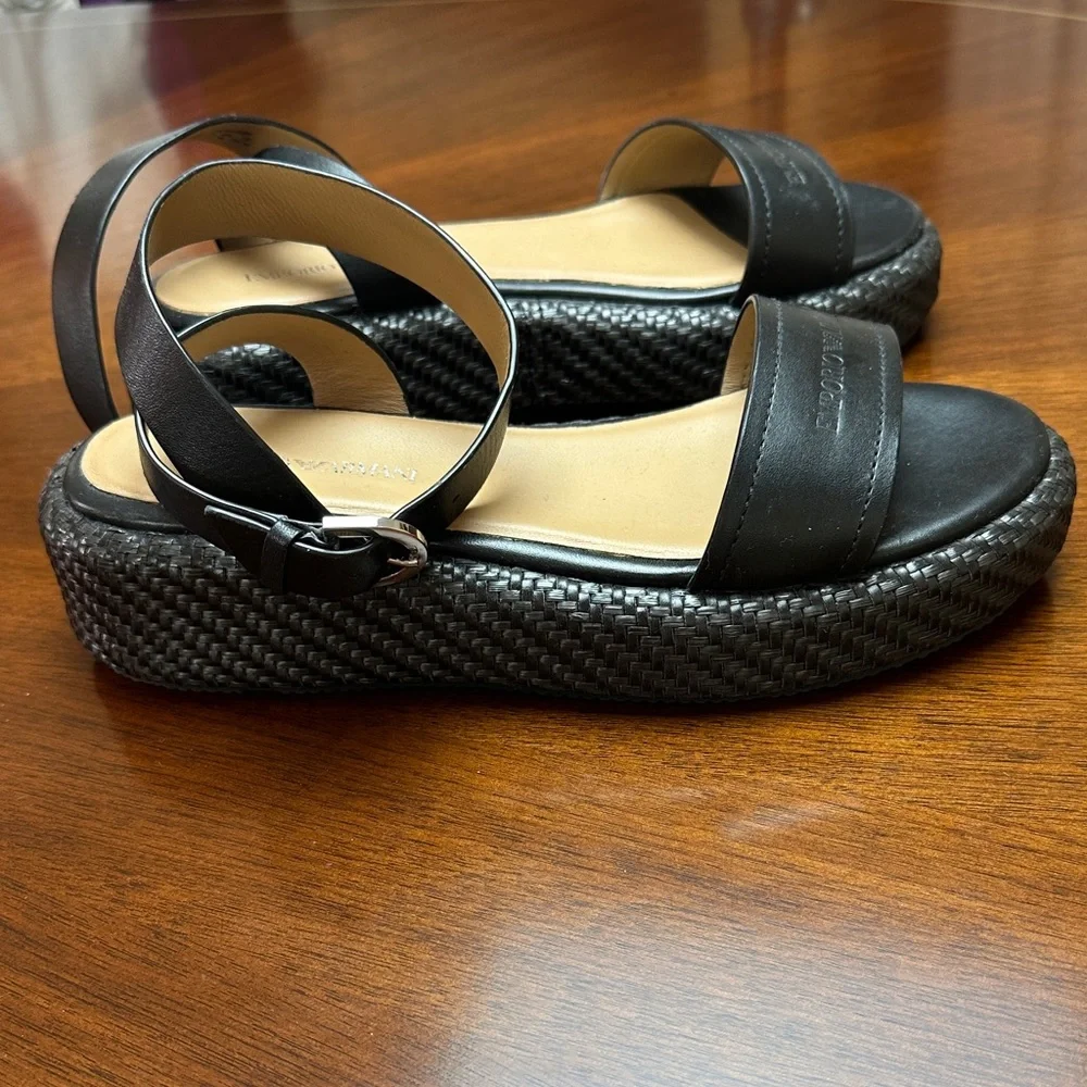 Emporio Armani Black Leather platform Sandals with ankle strap, size 38 New - Picture 4 of 9
